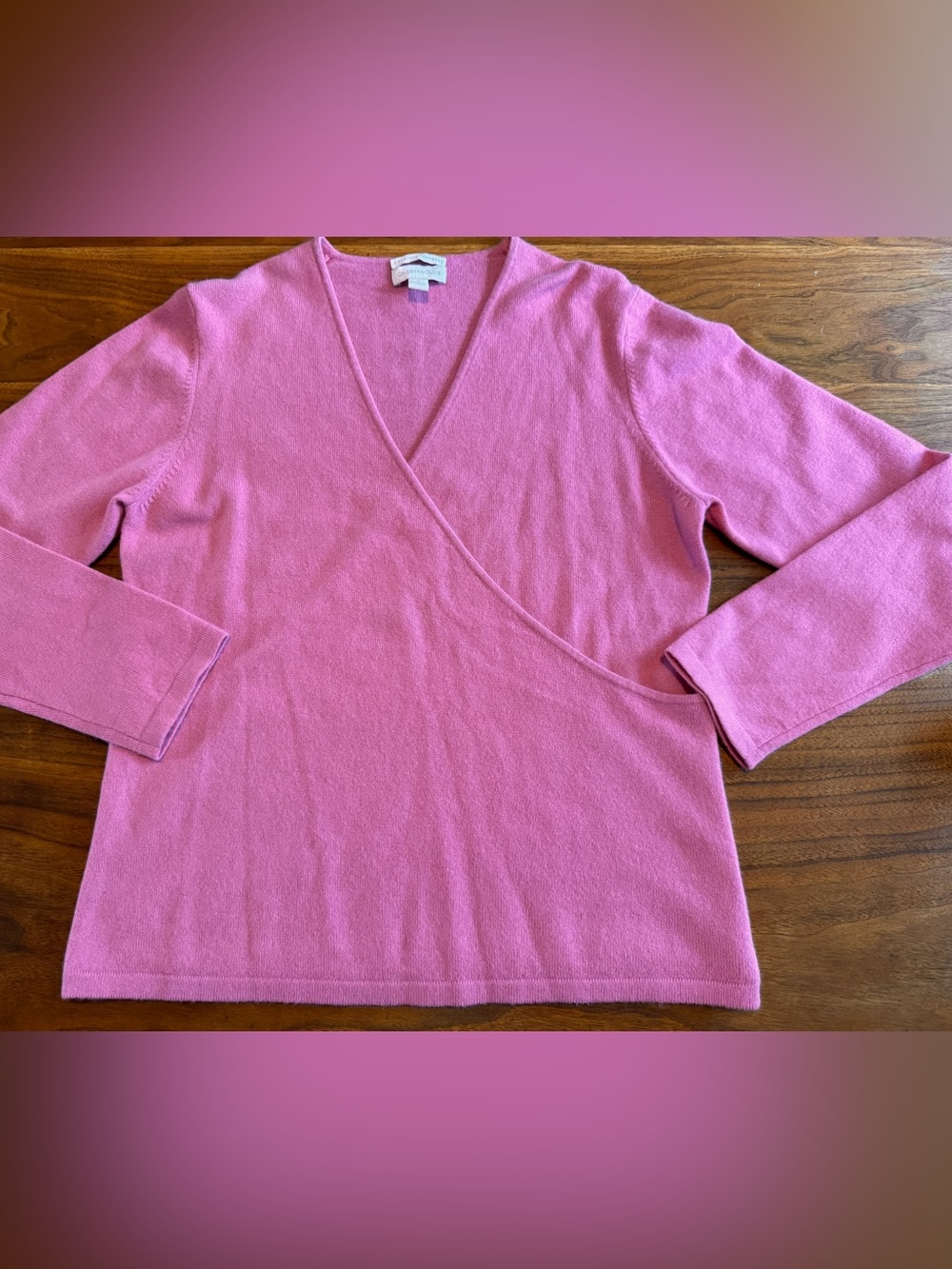 Charter Club 100% Cashmere Mock Wrap Sweater Pink Ballet Style EUC Sz L 2 Ply